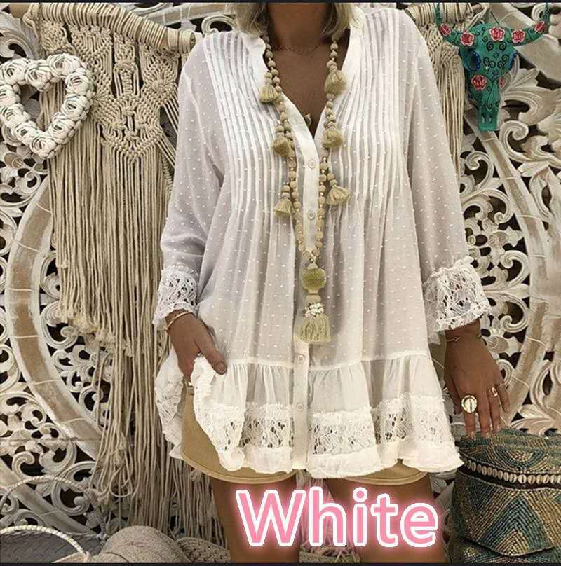 Sheer loose blouse w/ laced cuffs
