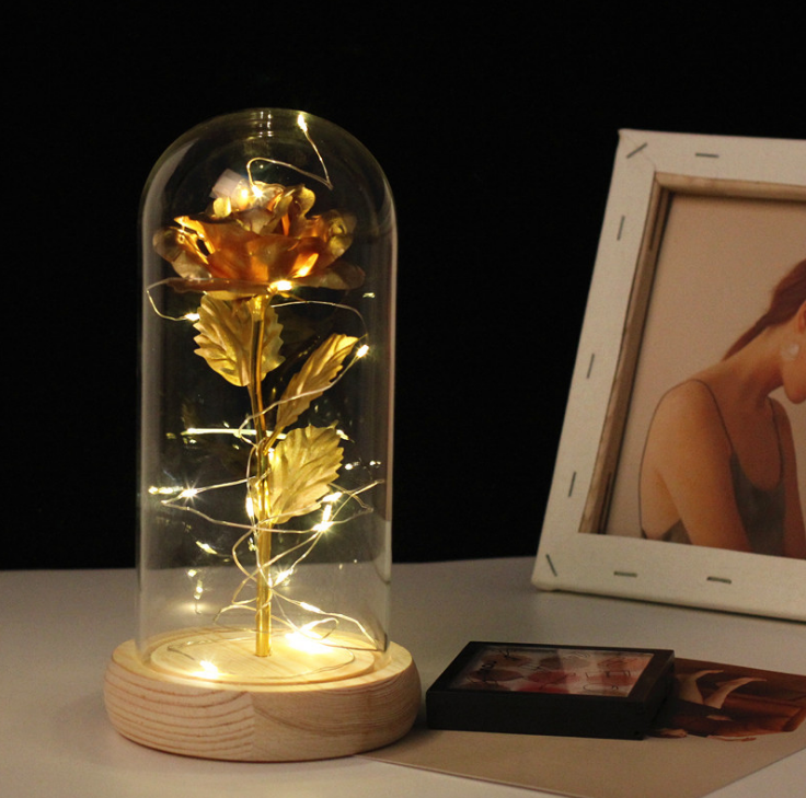 Enchanted Forever Rose Flower In Glass LED Light Christmas Decoration