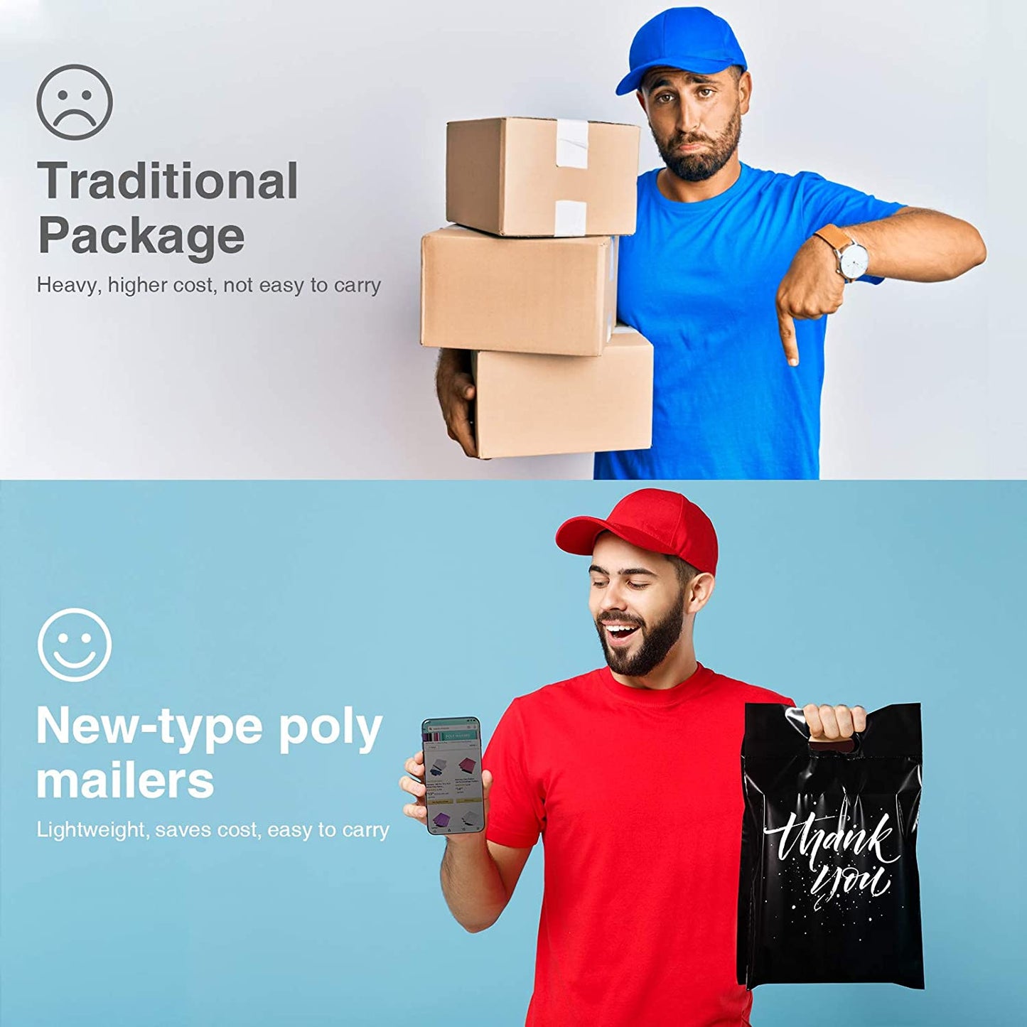 10x13 Poly Mailer Shipping Bags with Handle | Black