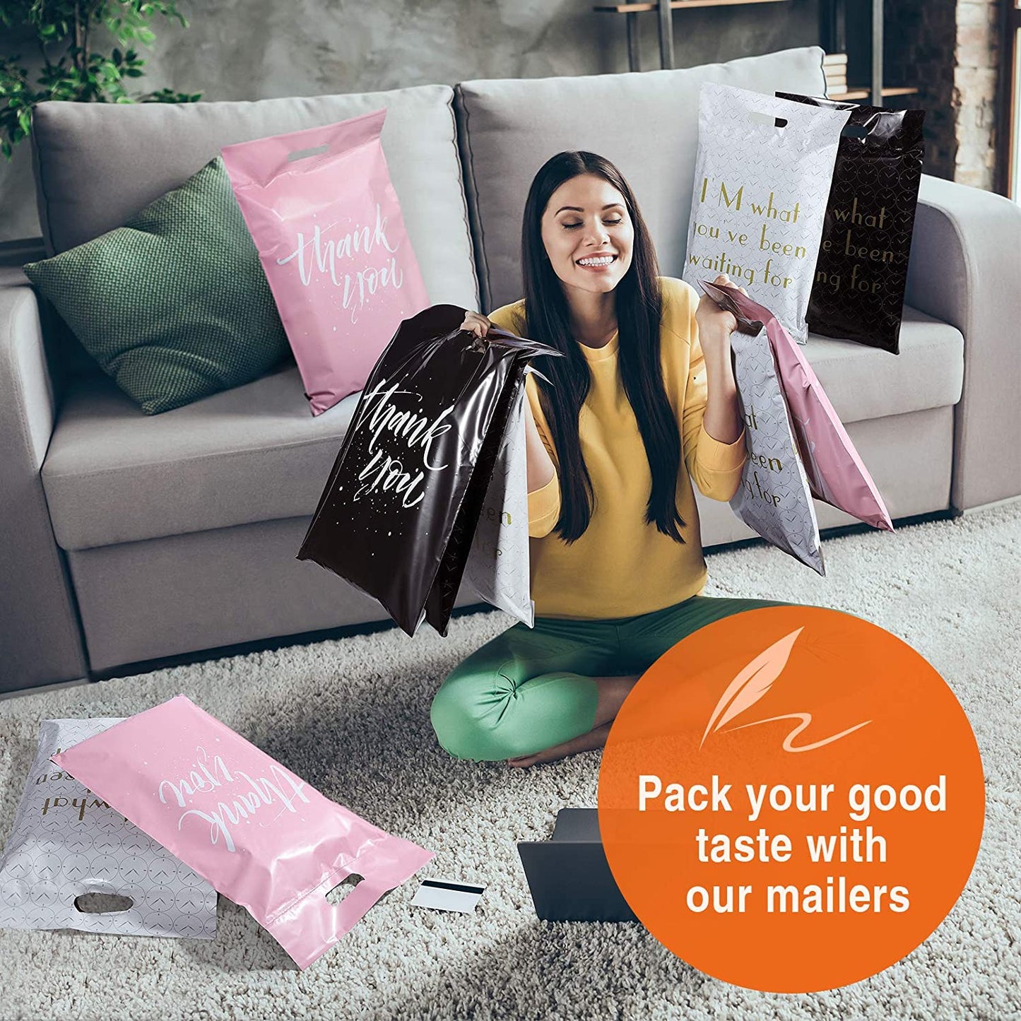 10x13 Poly Mailer Shipping Bags with Handle | Black