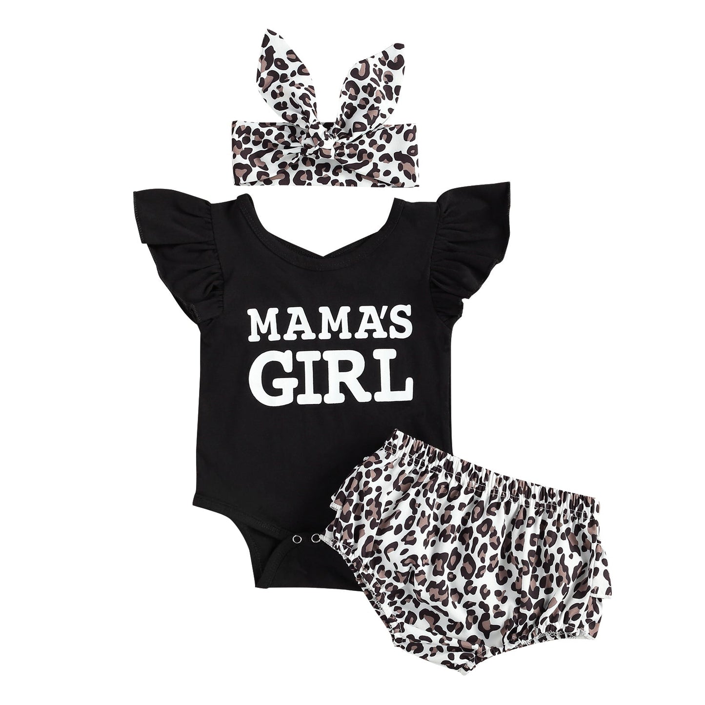 Children's Stiletto Top And Printed Shorts Free Bow Headband