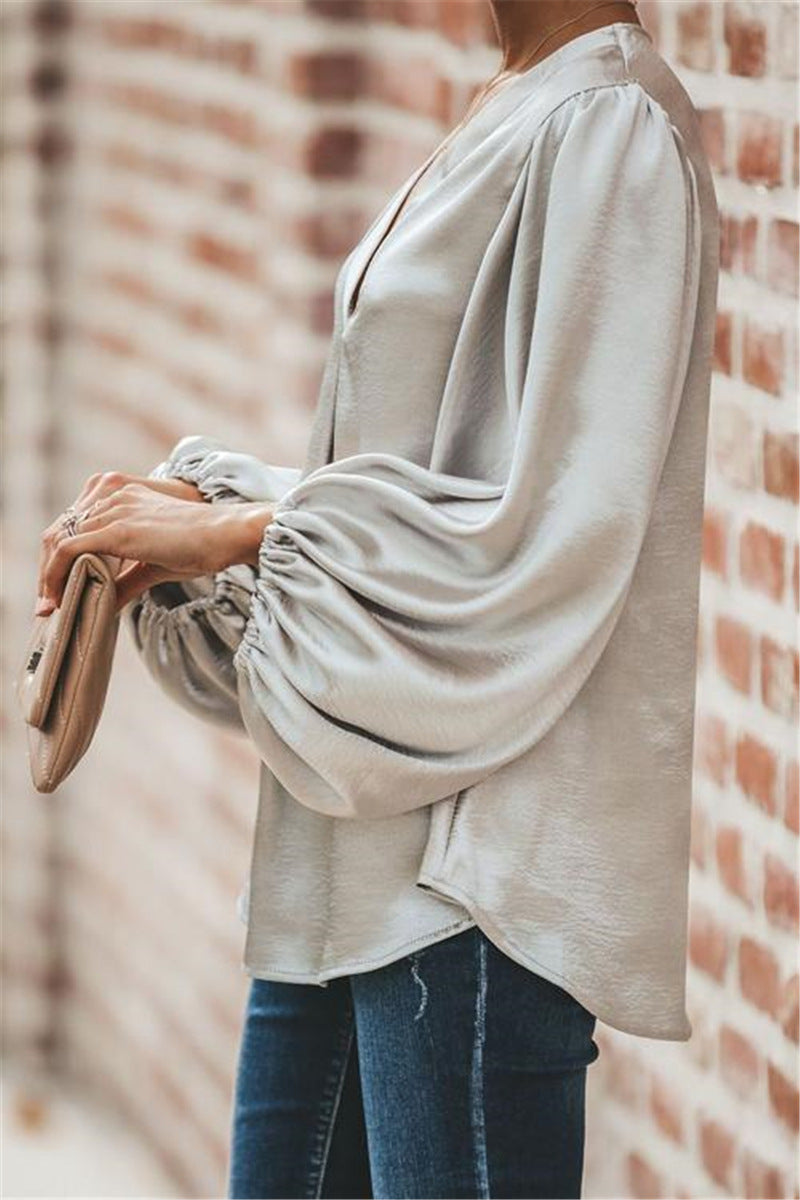 Casual V-neck long sleeve blouse