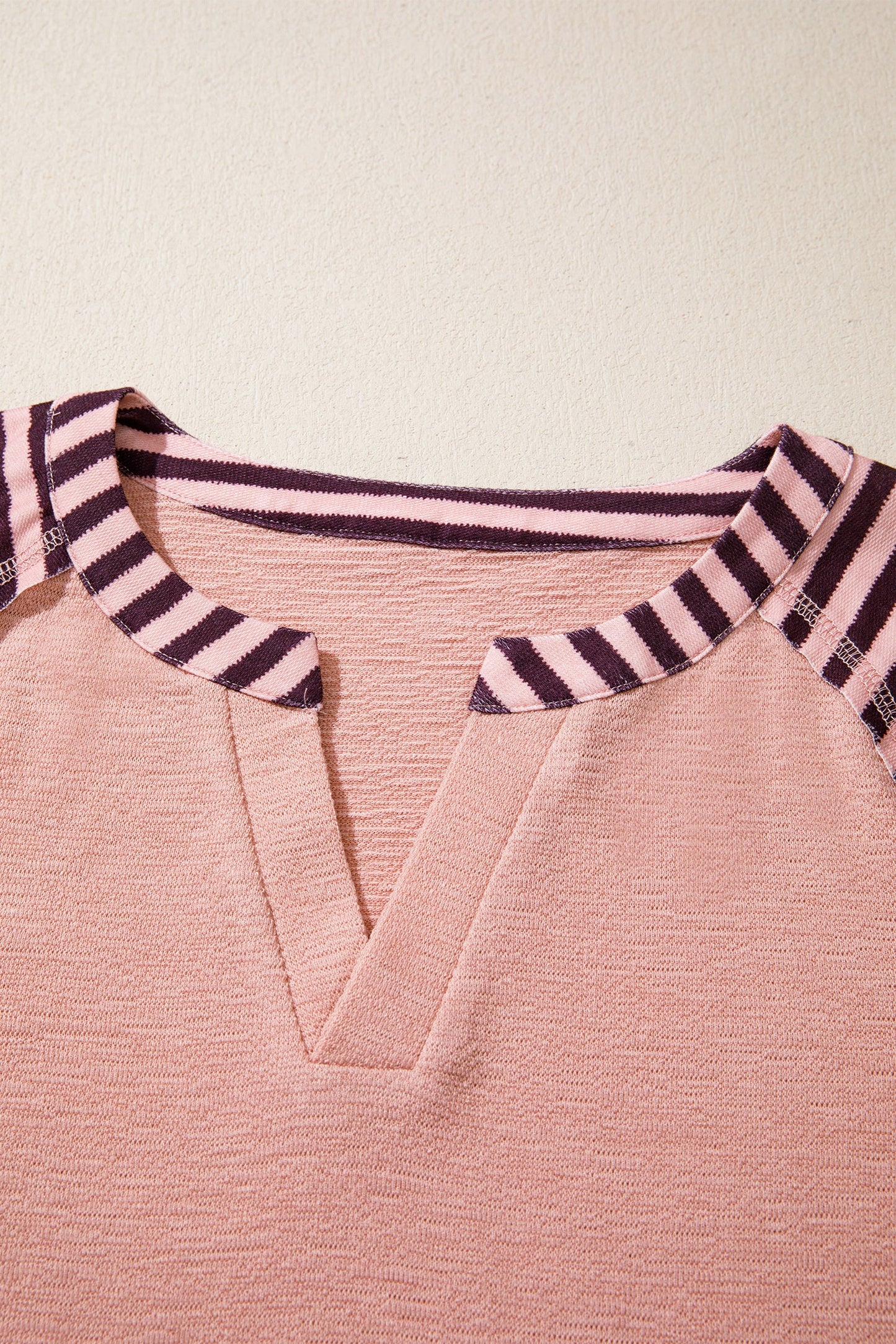 Colorblock Stripe Floral V-Neck Long Sleeve Top
