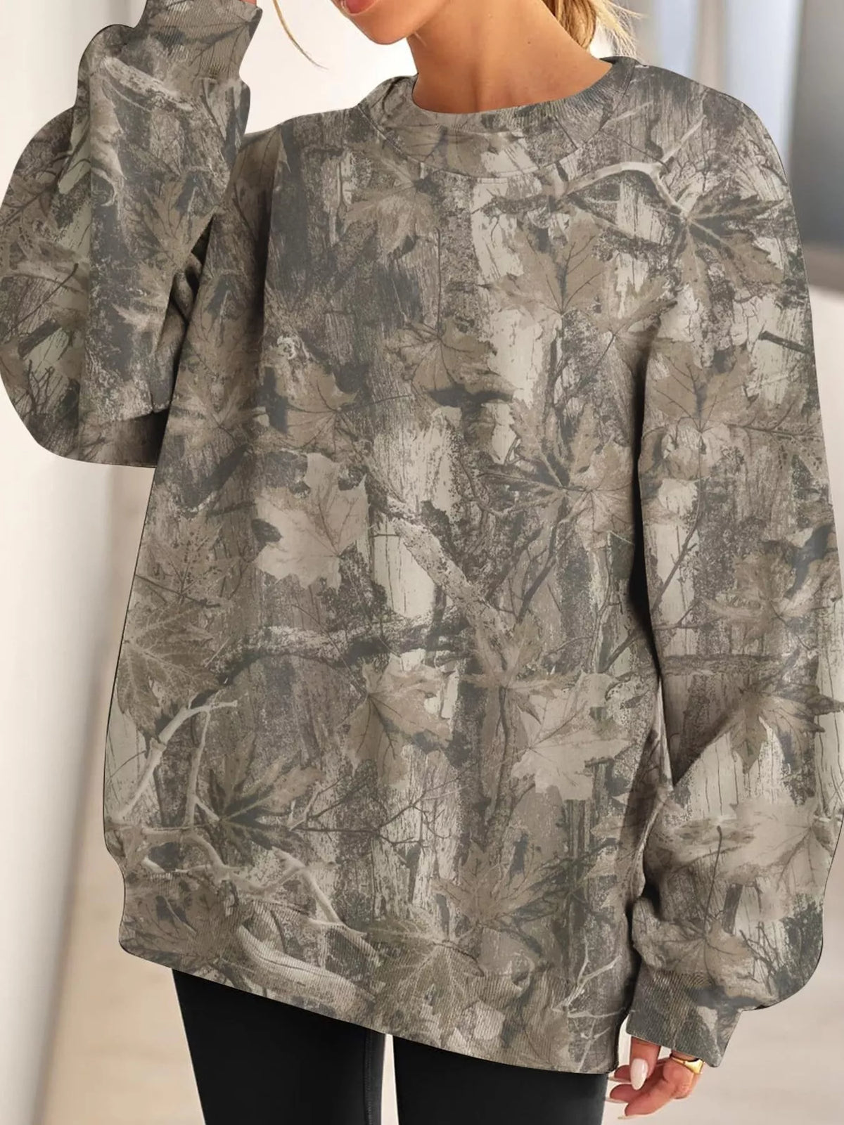 Oversized Printed Crew Neck Sweatshirt