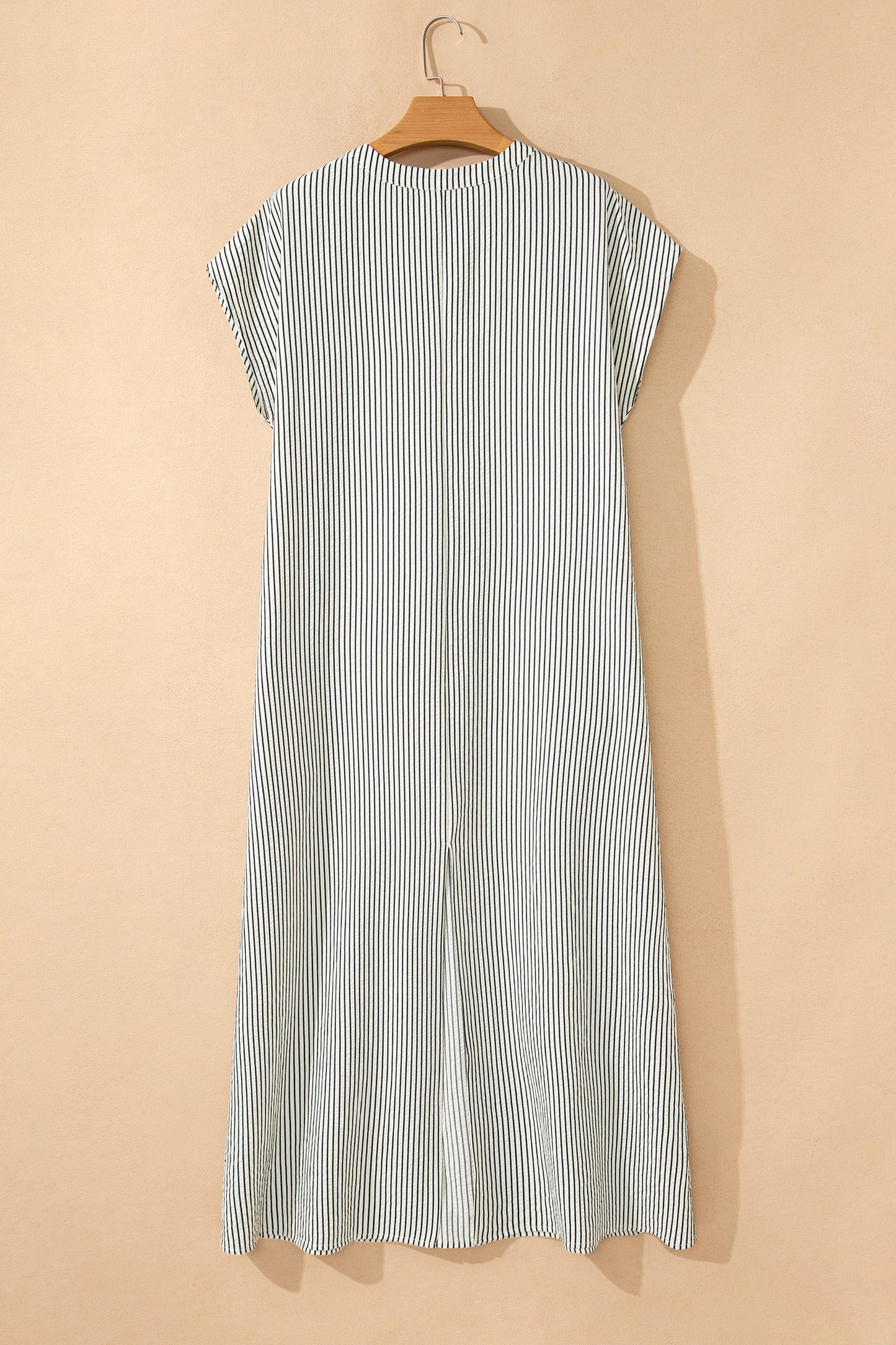 Stripe Frilled Half Buttoned Maxi Dress
