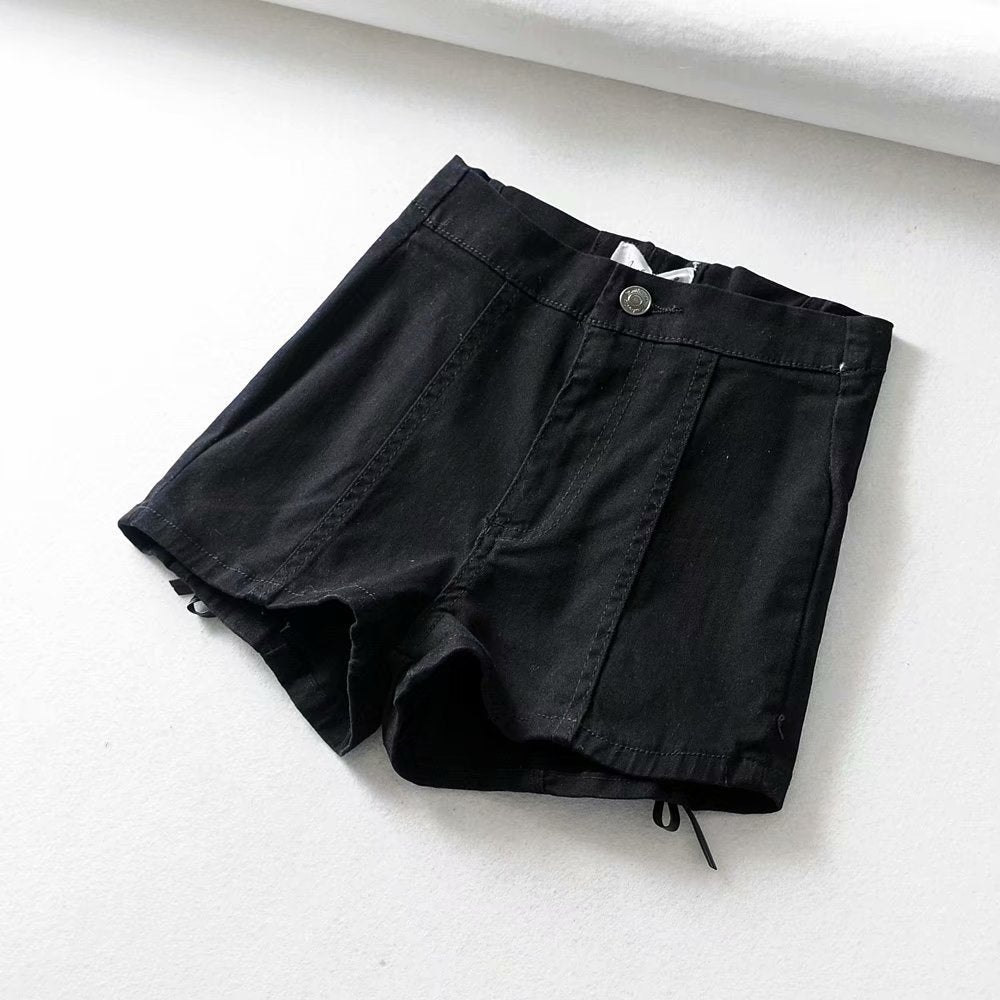 High waist slim straps denim shorts hot pants