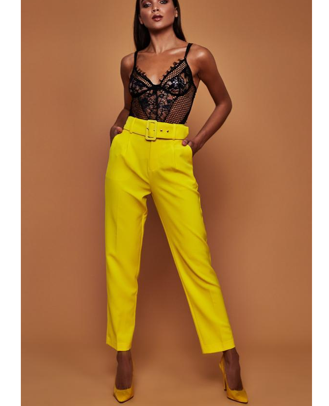 New ladies autumn casual pants high waist solid color nine pants straight trousers with belt