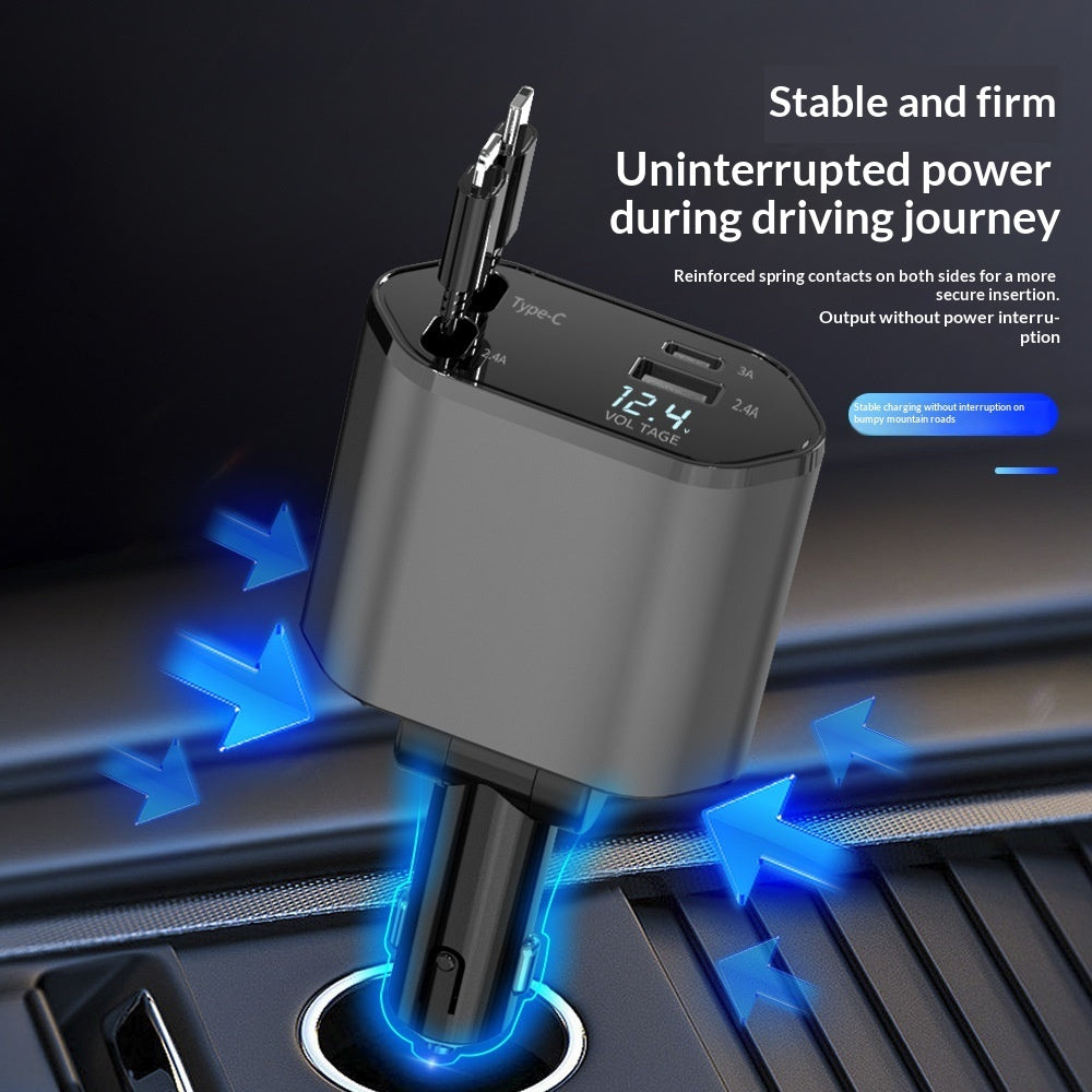 4 In 1 Retractable Car Charger Fast Car Phone Charger 120W With USB Type C Cable