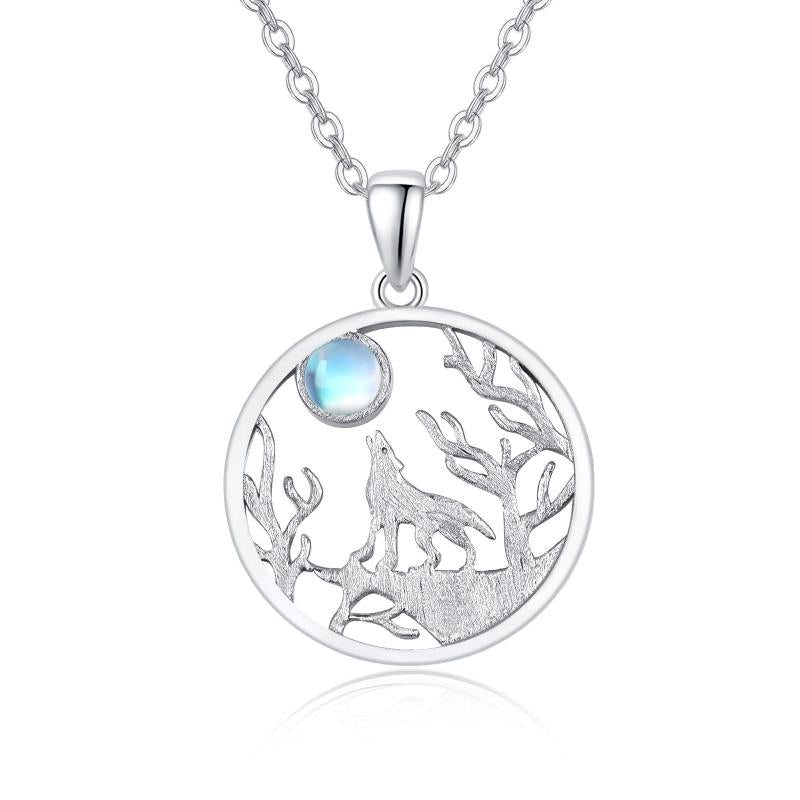 Wolf Necklace 925 Sterling Silver Forest Moon Wolf Necklace for Women Charm Animals Jewelry Gift