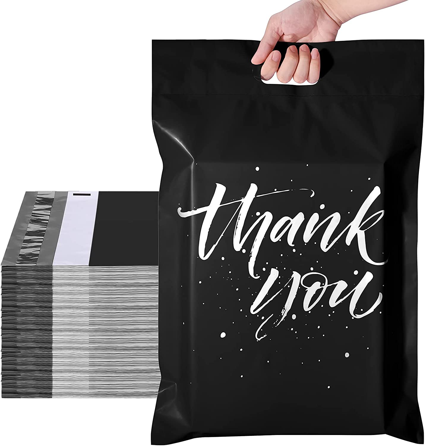 14.5x19 Poly Mailer Self-Sealing Envelope Shipping Bags with Handle | Black