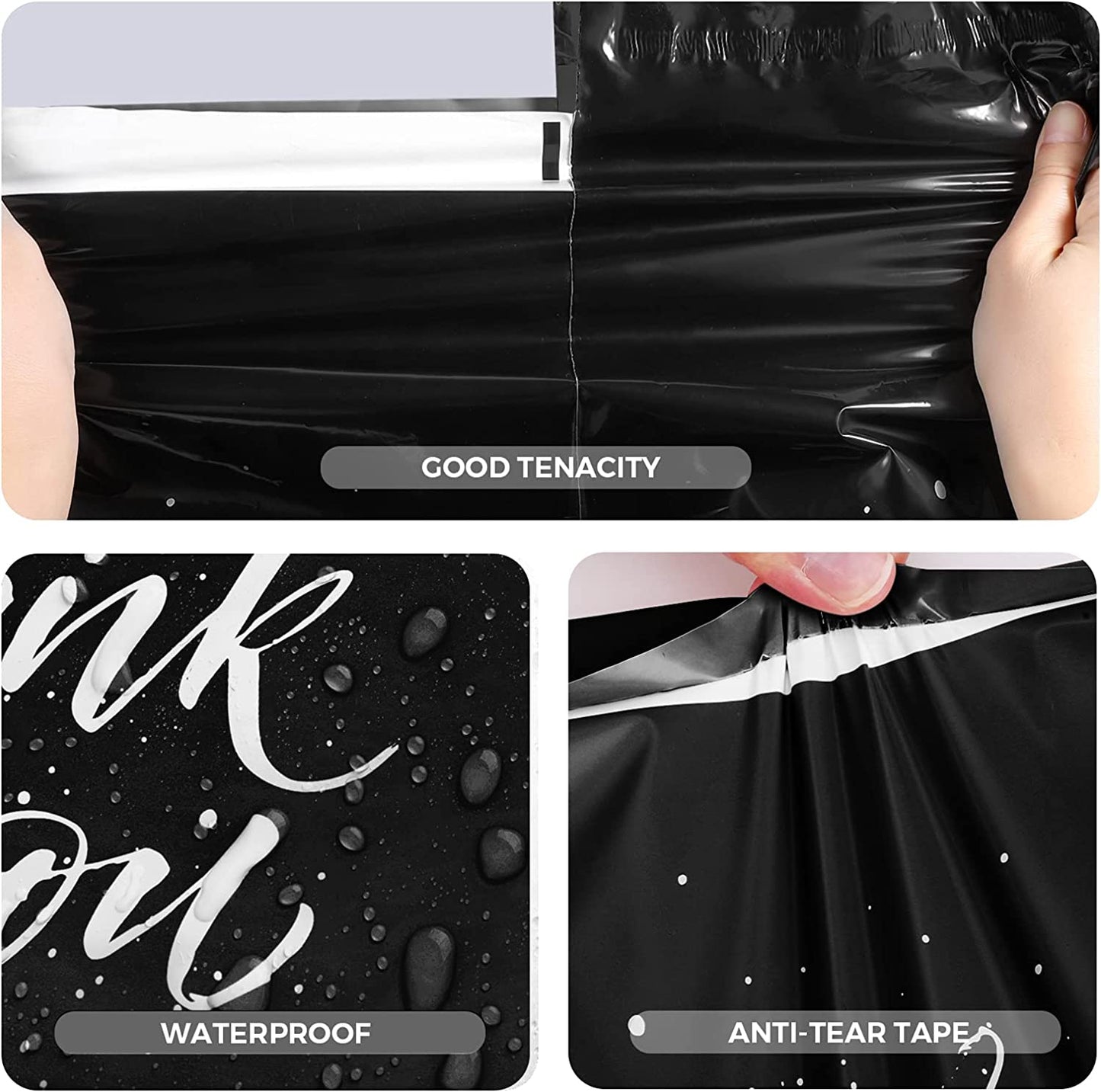 14.5x19 Poly Mailer Self-Sealing Envelope Shipping Bags with Handle | Black