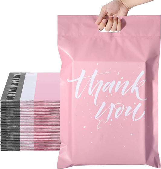 14.5x19 Poly Mailer Self-Sealing Envelope Shipping Bags with Handle | Sakura Pink