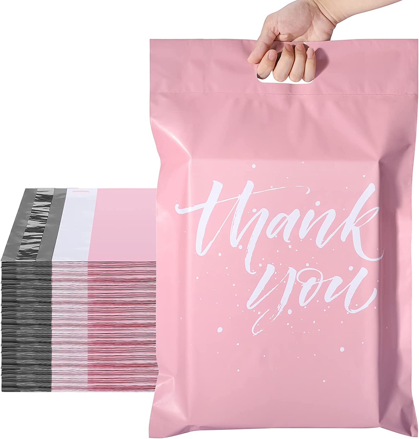 14.5x19 Poly Mailer Self-Sealing Envelope Shipping Bags with Handle | Sakura Pink