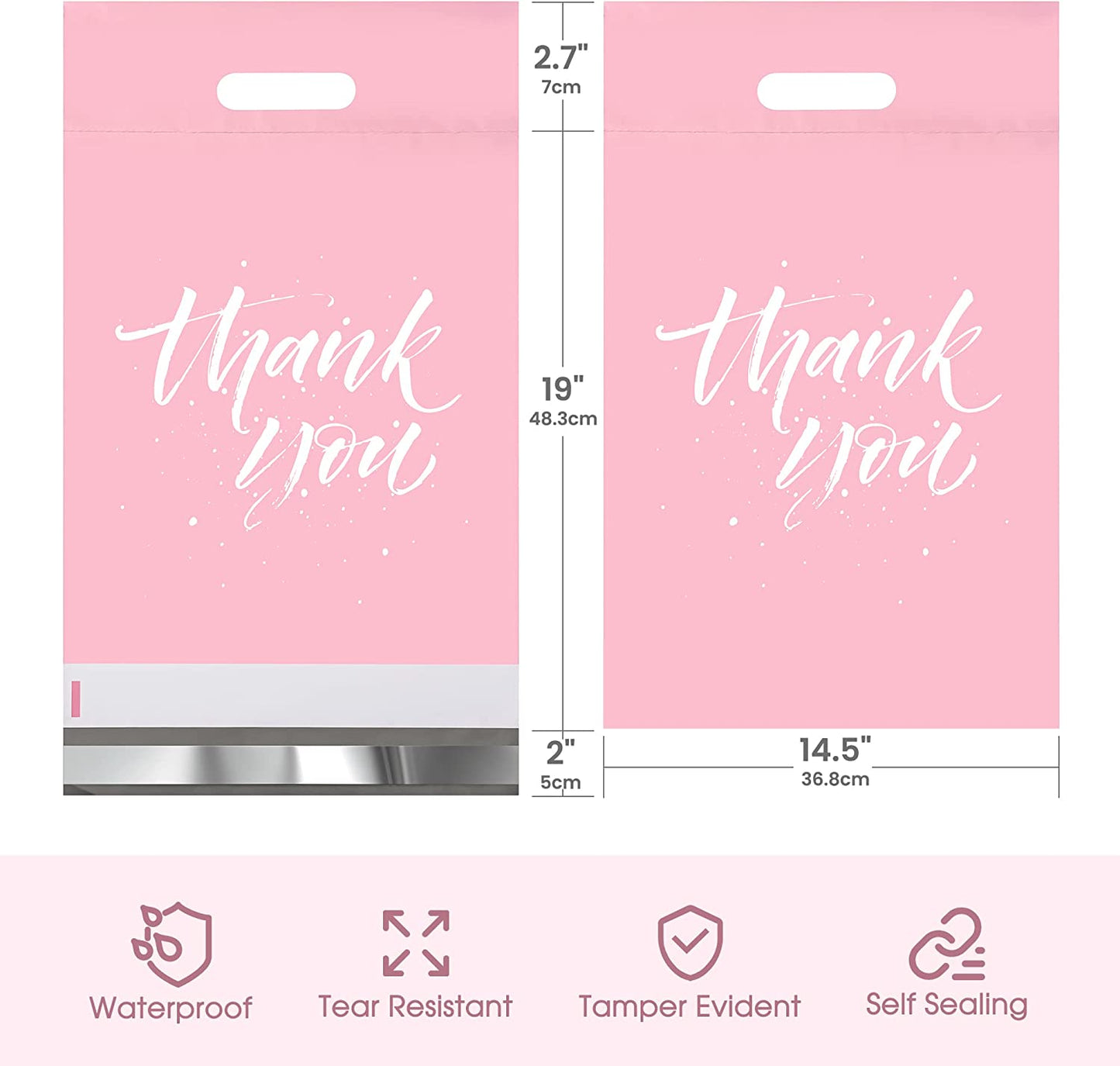 14.5x19 Poly Mailer Self-Sealing Envelope Shipping Bags with Handle | Sakura Pink