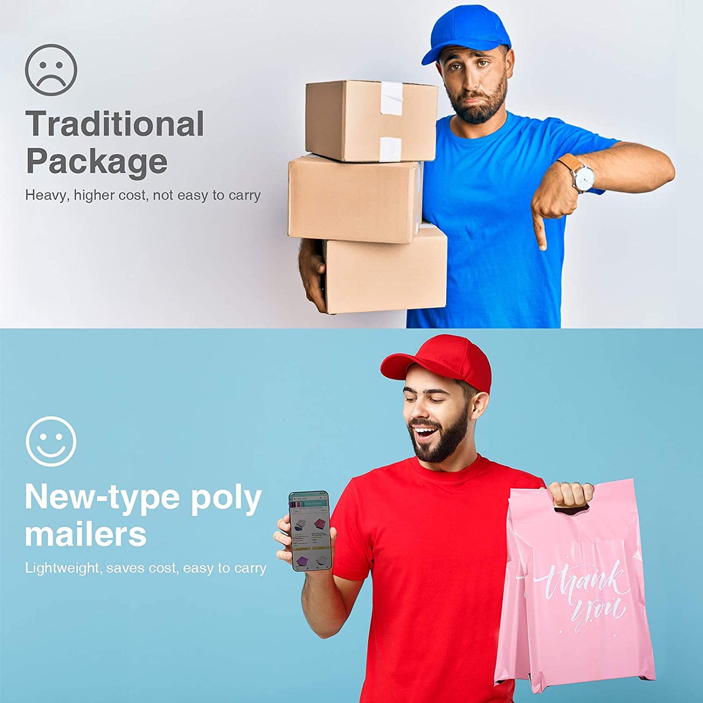 14.5x19 Poly Mailer Self-Sealing Envelope Shipping Bags with Handle | Sakura Pink