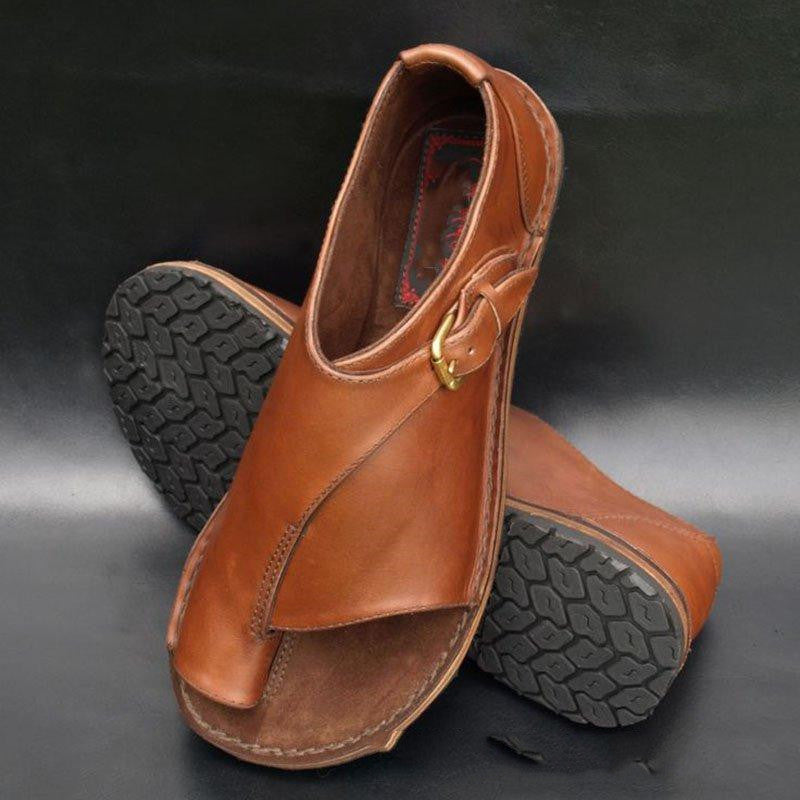Women's plus size sandals with round buckle