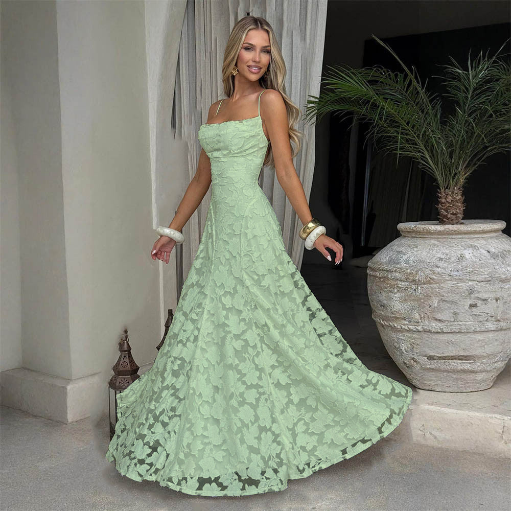 Cross-Border Amazon European And American Style Women's Evening Dress New Fashion Versatile Hot Girl Style Burgundy Sexy Suspender Dress
