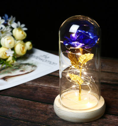 Enchanted Forever Rose Flower In Glass LED Light Christmas Decoration