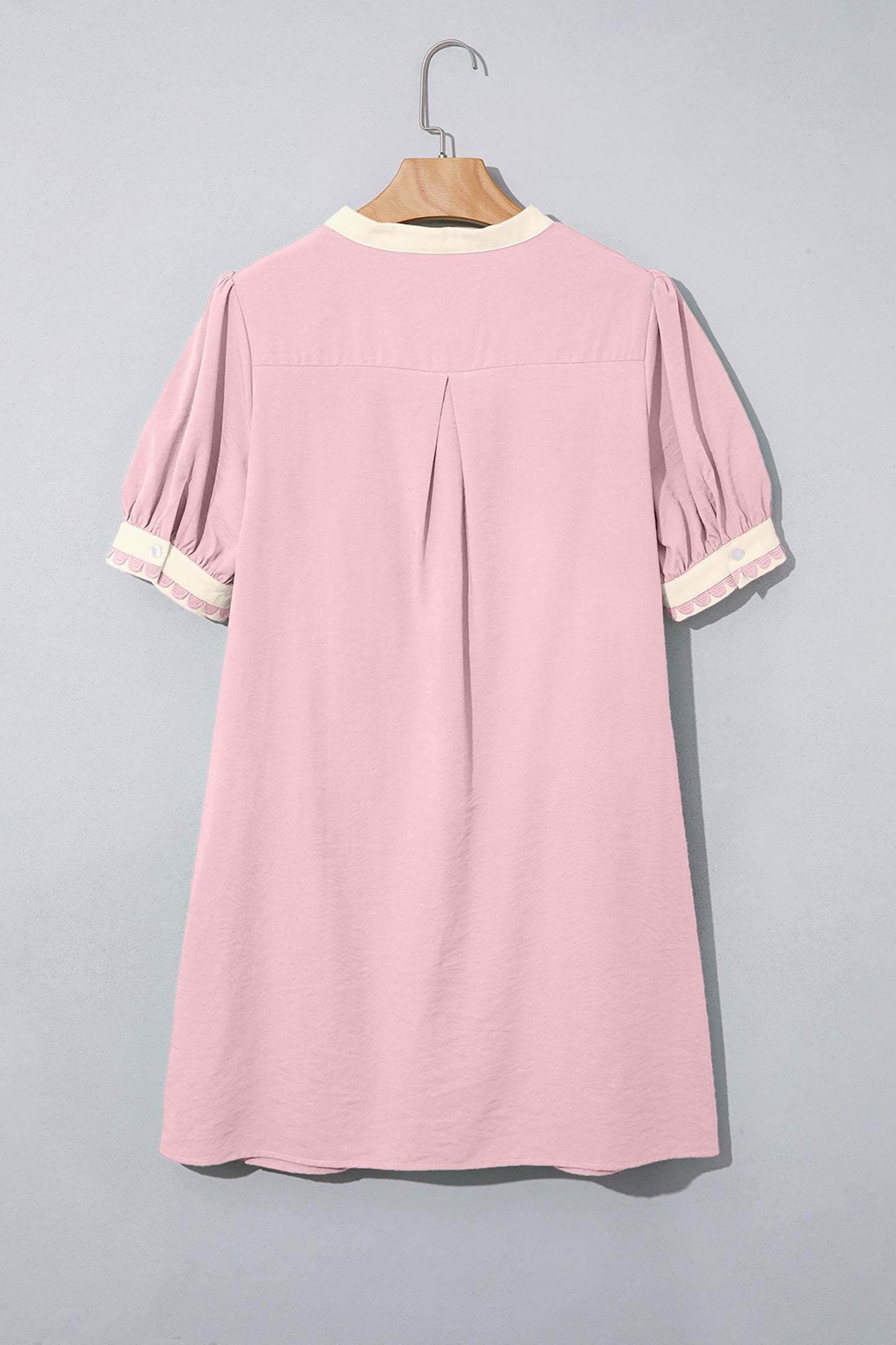 Scallop Trim Colorblock Puff Sleeve Mini Dress