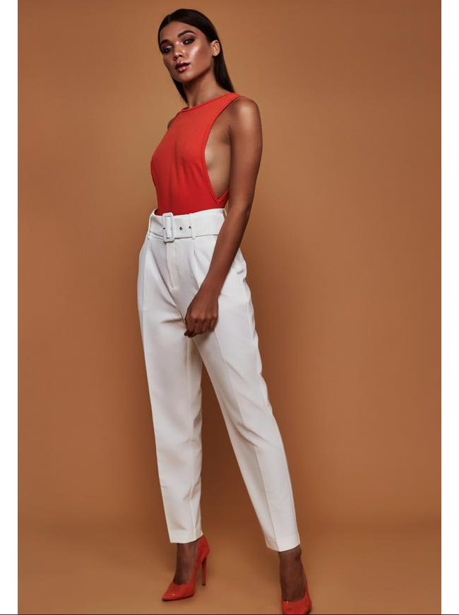 New ladies autumn casual pants high waist solid color nine pants straight trousers with belt