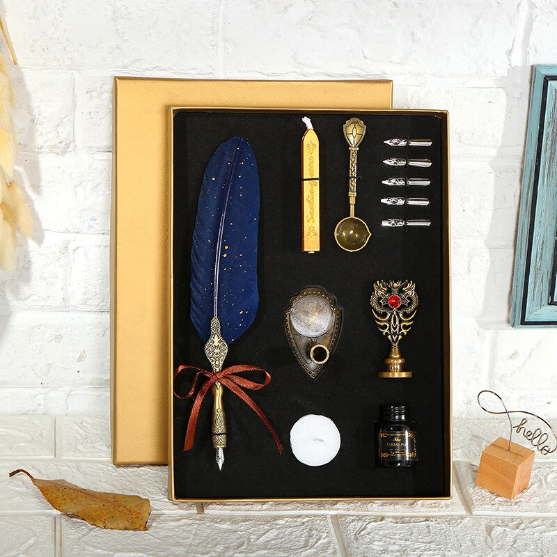 European Retro Creative Feather Dip Pen Gift Box Set