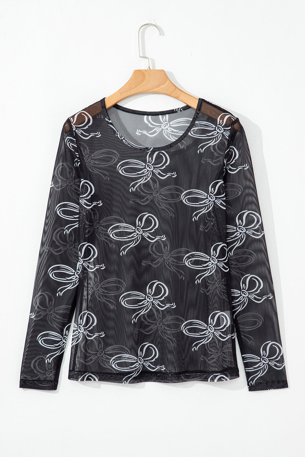 Bow Tie Mesh Long Sleeve Top