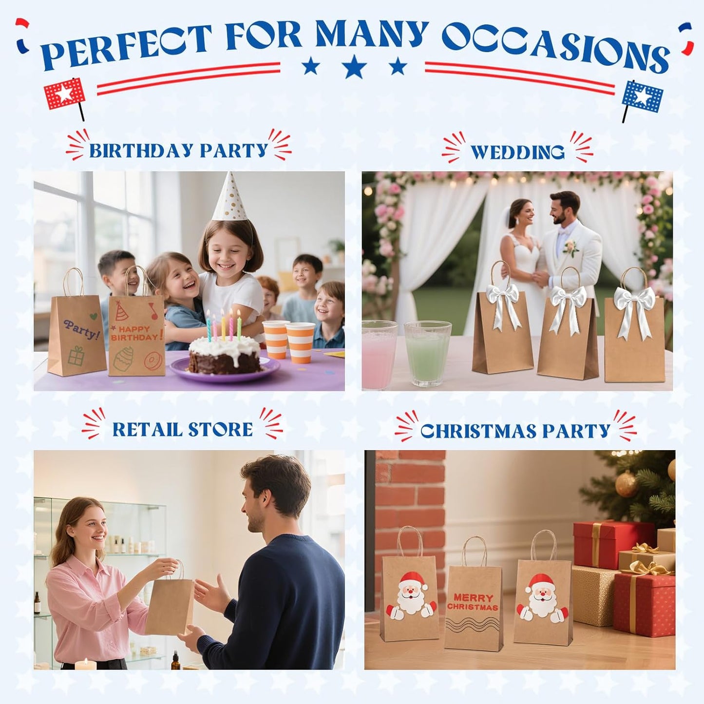 8x4.5x10 Inch Kraft Paper Gift Bags | 300 Pack Wholesale