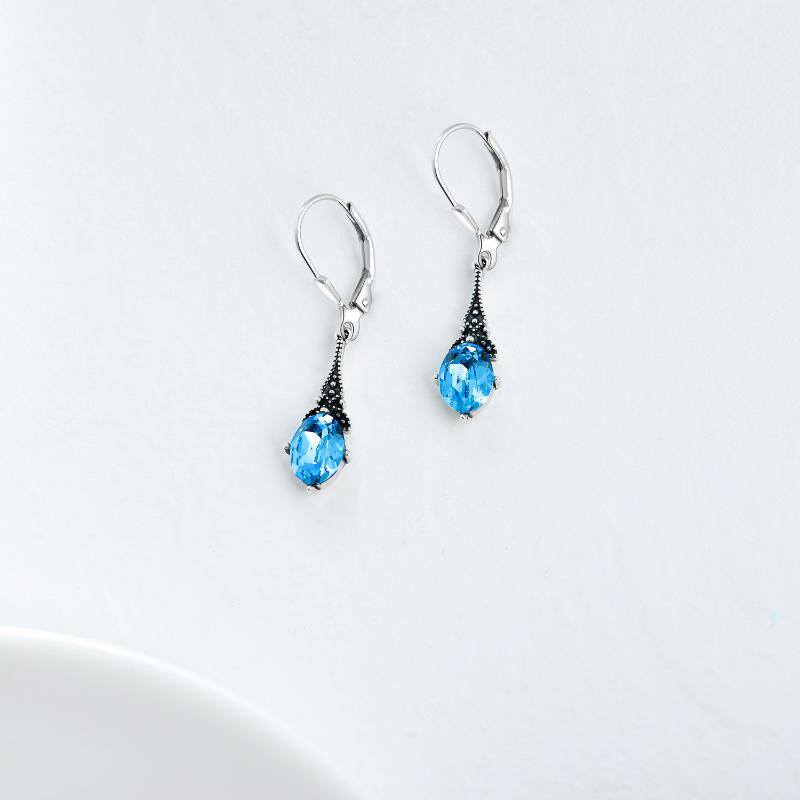 Leverback Drop Earrings Sterling Silver Retro Vintage Earrings With Oval Crystal Birthstone Earrings Gifts For Women Girls