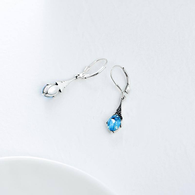 Leverback Drop Earrings Sterling Silver Retro Vintage Earrings With Oval Crystal Birthstone Earrings Gifts For Women Girls
