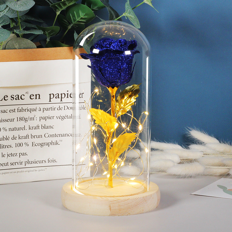 Enchanted Forever Rose Flower In Glass LED Light Christmas Decoration