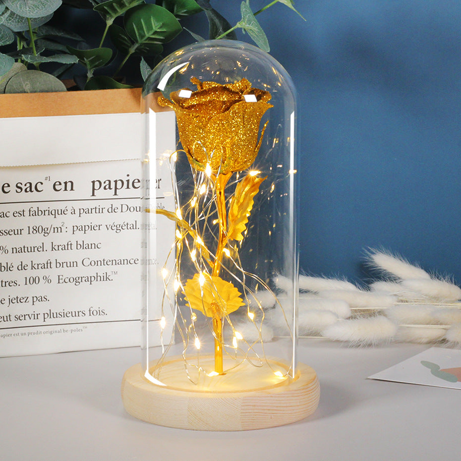 Enchanted Forever Rose Flower In Glass LED Light Christmas Decoration