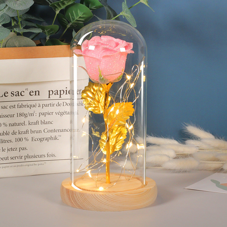 Enchanted Forever Rose Flower In Glass LED Light Christmas Decoration