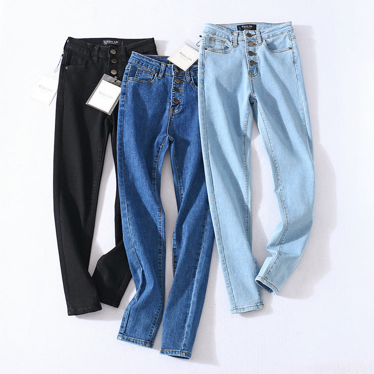Four Button High-rise Skinny High-stretch Jeans