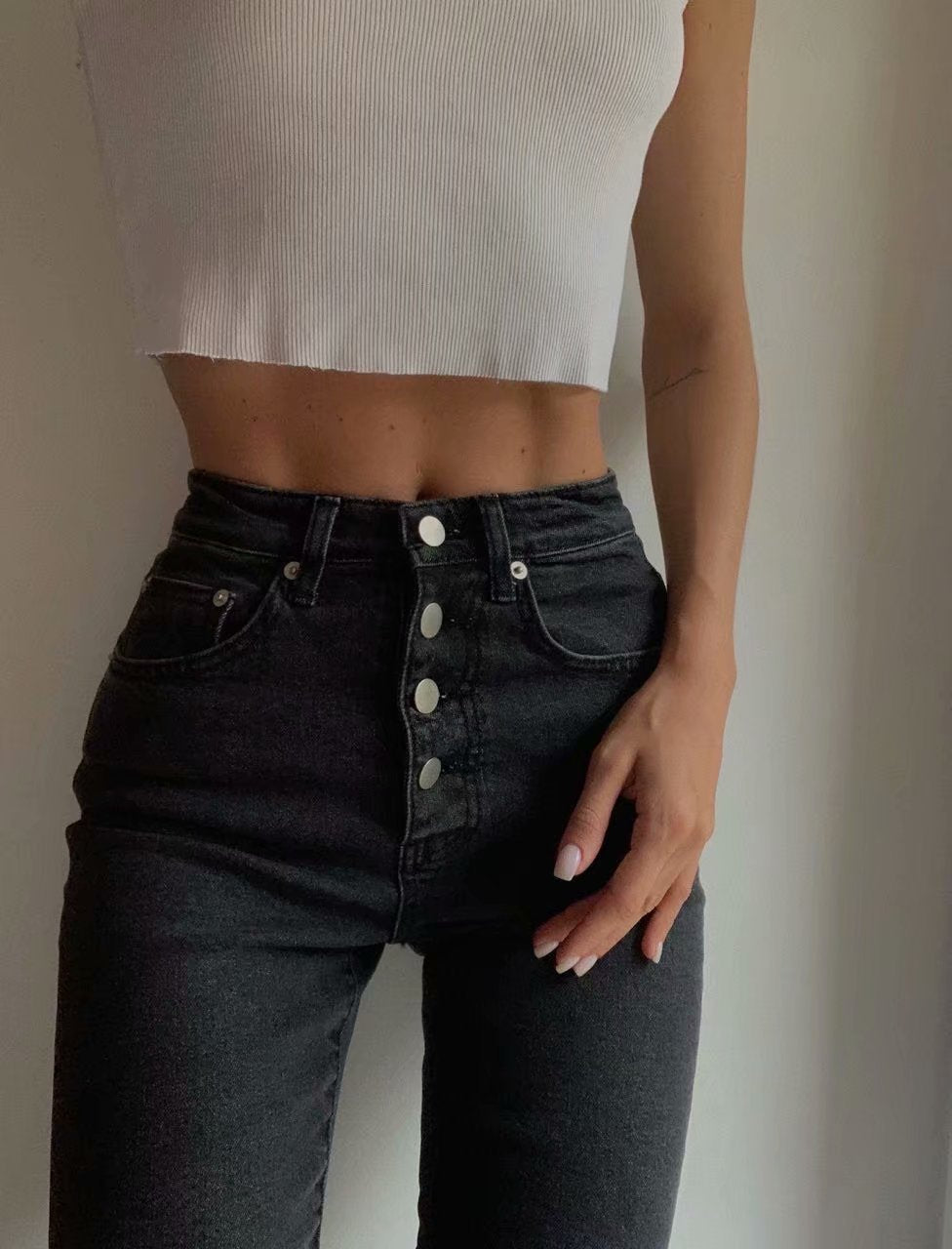Four Button High-rise Skinny High-stretch Jeans
