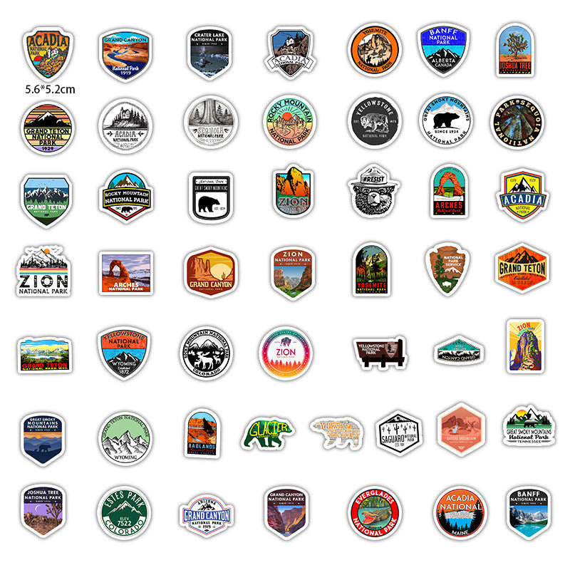 National Park 50 Stationery Waterproof PVC Stickers