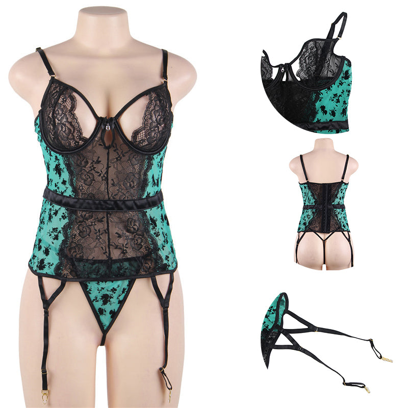 Sexy Plus Size Lingerie with a Sexy One-Piece Halter Neck and Laced Garter