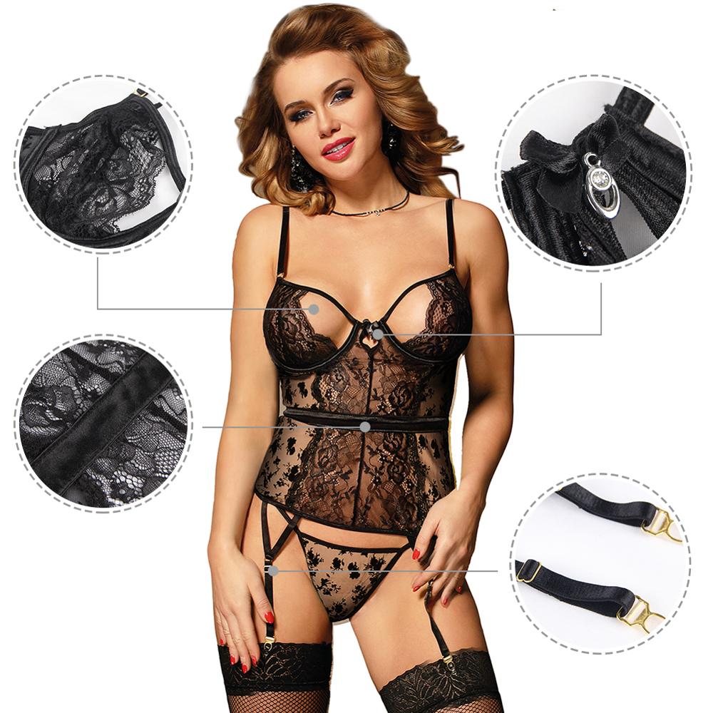 Sexy Plus Size Lingerie with a Sexy One-Piece Halter Neck and Laced Garter