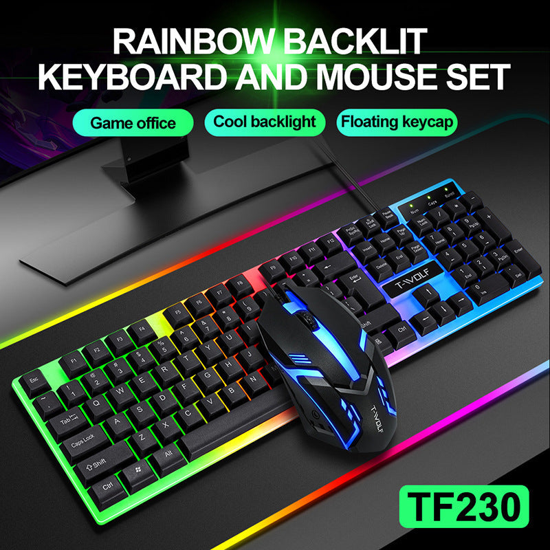 Wired Rainbow Backlit USB Interface Game Keyboard Ergonomic Game