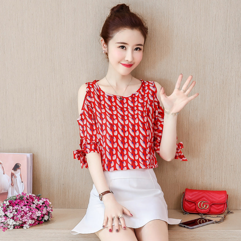 Shoulder Chiffon Blouse Lady