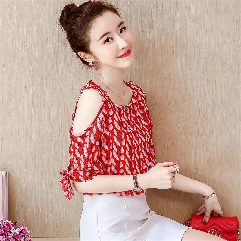 Shoulder Chiffon Blouse Lady