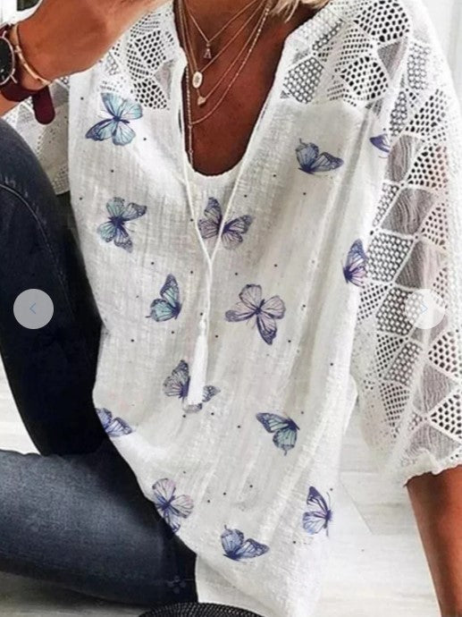 Ladies Short-sleeved Floral Blouse