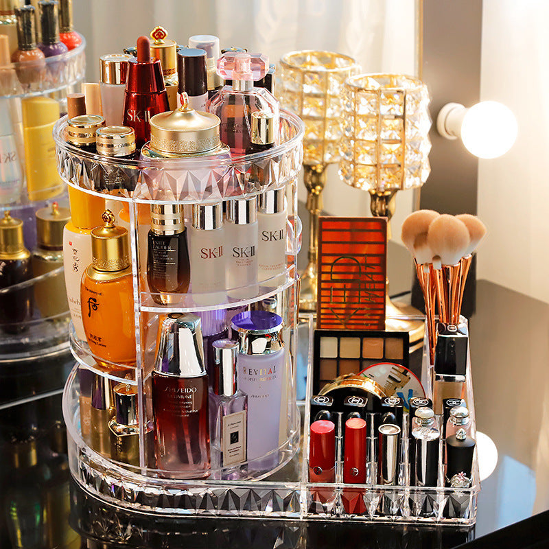 Cosmetic Storage Box Transparent Rotating Desktop Non-Acrylic Dressing Table Lipstick Skin Care Product Storage