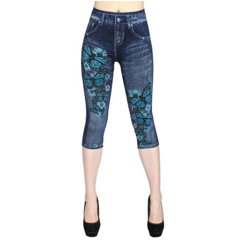 Imitation Denim Leggings Cropped Trousers