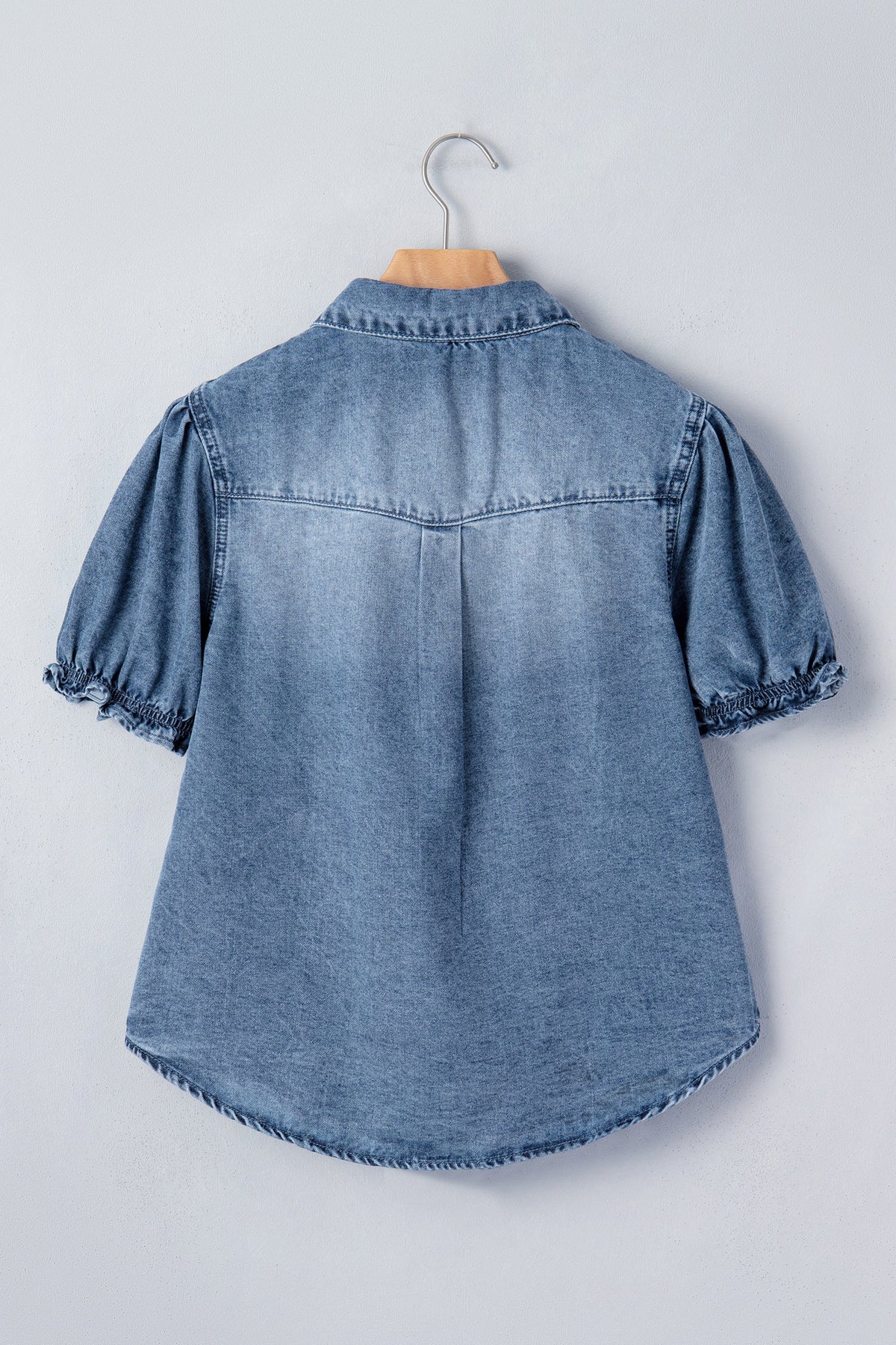 Denim Frilled Short Sleeve Snap Button Shirt