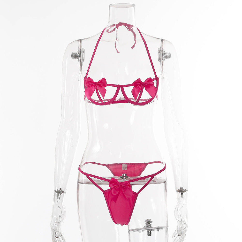 Two-piece Set Of Hollow Female Sexy Lingerie With Bow Tie