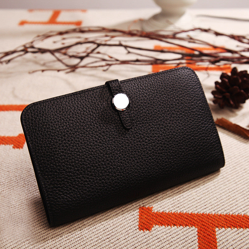 Fashion Top Layer Cowhide Lychee Pattern Wallet Platinum Purse