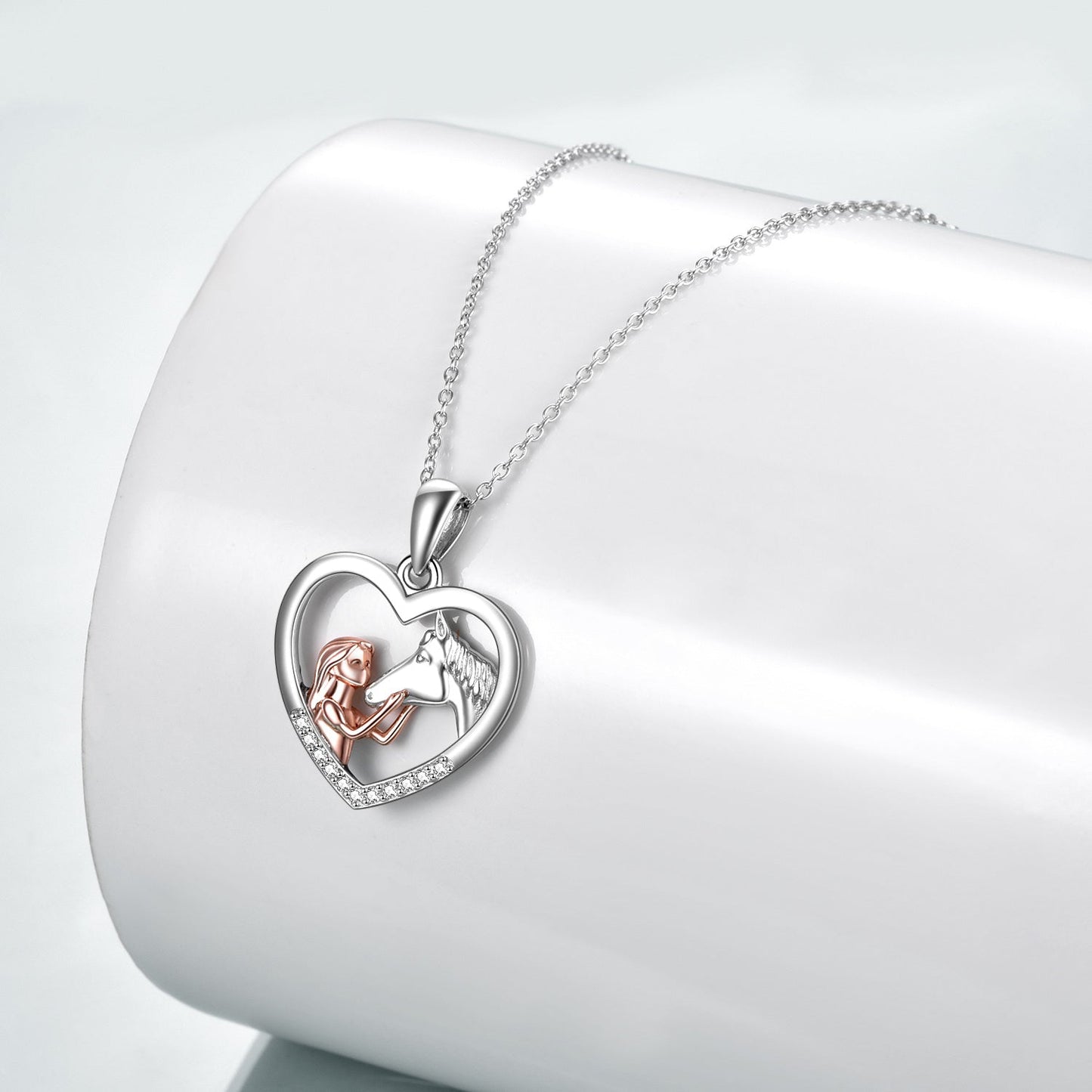 Girls and Horse Pendant Necklaces Sterling Silver Gifts for Women Girls