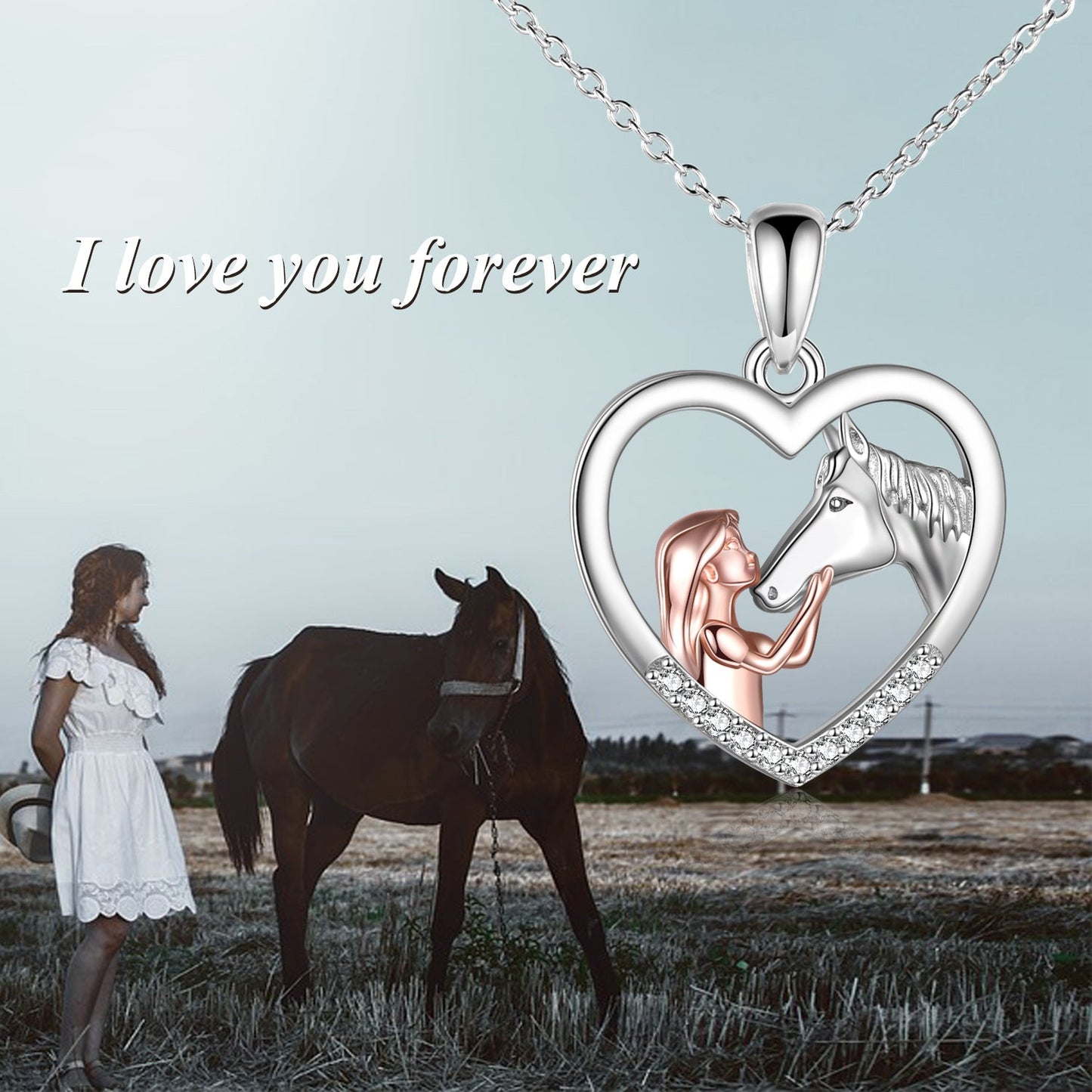 Girls and Horse Pendant Necklaces Sterling Silver Gifts for Women Girls