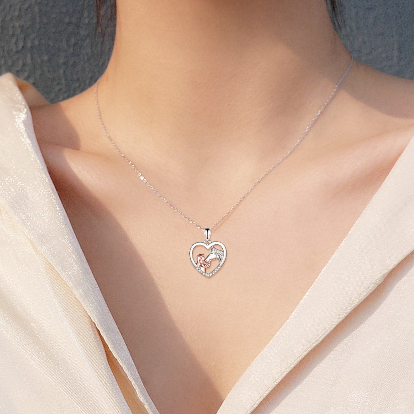 Girls and Horse Pendant Necklaces Sterling Silver Gifts for Women Girls