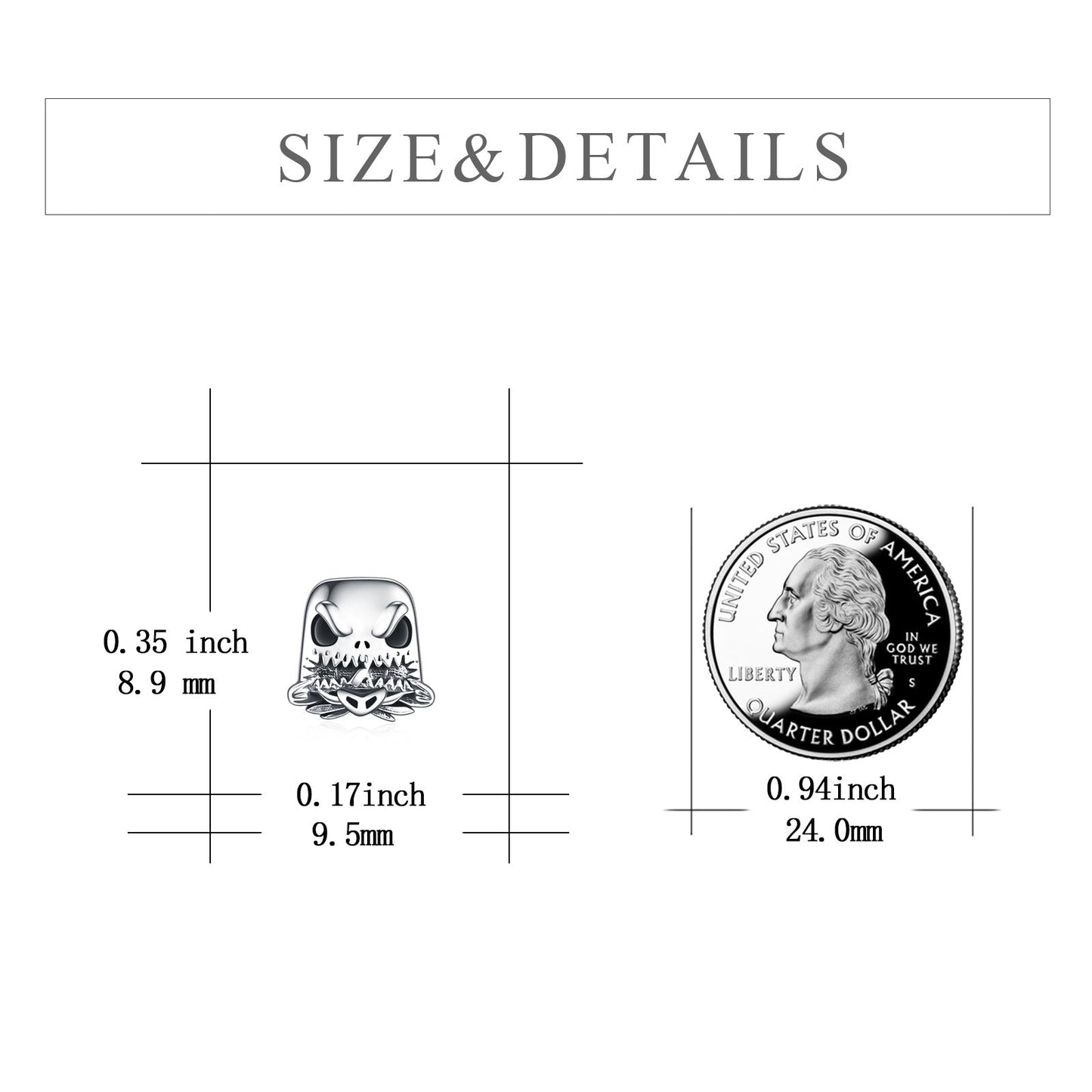 Skull Jack Skellington Sterling Silver Stud Earring For Men Women Gift Jewelry